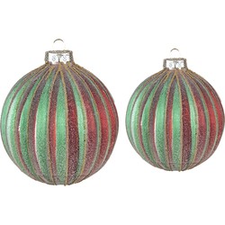 Clayre & Eef Kerstbal Set van 2  Ø 10 / Ø 8 cm Rood Groen Glas Kerstdecoratie