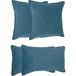 Atmosphera Bank/sierkussens Sophia - set 4x - Blauw - polyester - met rits - In 2 formaten - Sierkussens