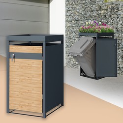 Afvalbak met plantendak voor 1 afvalbak tot 240L 68x80x124 cm lariks look staal ML design