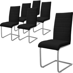 Set van 6 eetkamerstoelen slede met rugleuning zwart kunstleer bekleding ML-Design