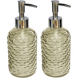 2x stuks zeeppompjes/zeepdispensers honinggeel kleur glas 410 ML - Zeeppompjes