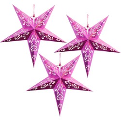 Set van 4x stuks decoratie kerstster lampionnen roze 60 cm - Kerststerren