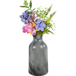 Countryfield Bloemenvaas Valetta - zwart/wit/grijs - deco glas - D16 x H29 cm - Vazen