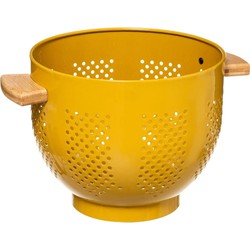 Vergiet/zeef op voet geel 22 x 18,5 cm van ijzer/bamboe - Vergieten