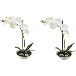 2x Phalaenopsis kunst plant in pot 38 cm wit - Kunstbloemen
