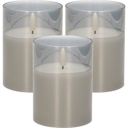3x stuks luxe led kaarsen in grijs glas D7,5 x H10 cm met timer - LED kaarsen