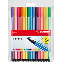 Stabilo STABILO Pen 68 - premium viltstift - etui met 15 kleuren