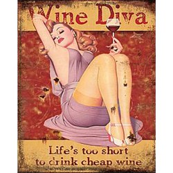 Clayre & Eef Tekstbord  20x25 cm Rood Beige Ijzer Rechthoek Wine Diva Wandbord