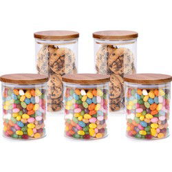 Alpina Voorraadpot/bewaarpot Foodking - 5-delige set - borosilicaat glas - 950/600 ml - glas/hout - Voorraadpot