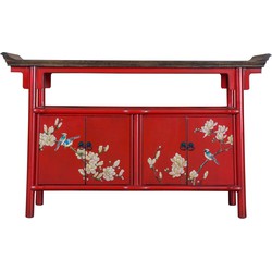 Fine Asianliving Chinese Dressoir Handpainted Red Tibetan Inspired