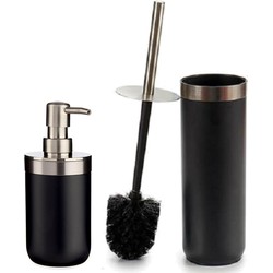 Badkamer accessoires set 2-delig zwart zeeppompje en toiletborstel - Badkameraccessoireset