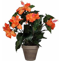 Mica Decorations Kunstplant Hibiscus - H40 cm - Keramiek - Oranje