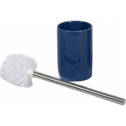 Gerimport Toiletborstel - met houder - blauw met zilver - RVS en keramiek - Toiletborstels