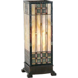 LumiLamp Tiffany Tafellamp  18x18x45 cm  Beige Bruin Glas Rechthoek Tiffany Bureaulamp