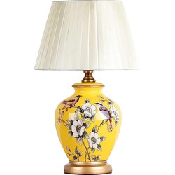 Fine Asianliving Chinese Tafellamp Porselein Geel Magnolia Handgemaakt