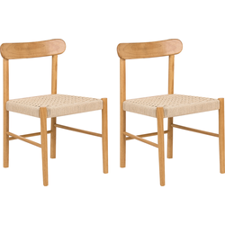 EAGAN - Eetkamerstoel set van 2 - Bruin/Beige - Rubberhout