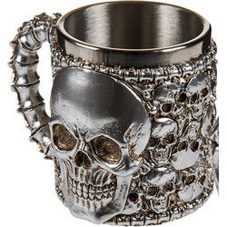 Koffiemok beker met doodskop - zilver - rvs - 16 x 11 cm - Bikers - Bekers