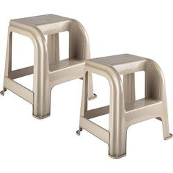PlasticForte Keuken krukje - 2x - beige - kunststof - 46 cm - Huishoudkrukjes