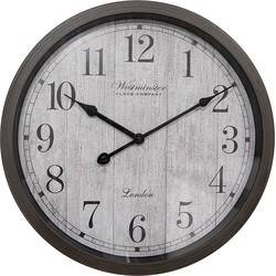 Clayre & Eef Wandklok  Ø 40x4 cm Bruin Grijs Kunststof Glas Westminster Clock Company London Muurklok