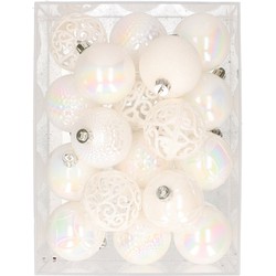 37x stuks kunststof kerstballen parelmoer wit 6 cm glans/mat/glitter mix - Kerstbal