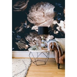 Vliesbehang - 300x250cm - bloemen zwart vintage 