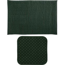 MSV Douche anti-slip mat en droogloop mat - Sevilla badkamer set - rubber/microvezel - donkergroen - Badmatjes