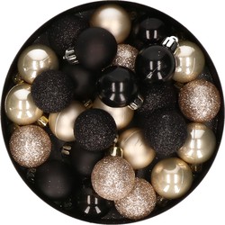 28x stuks kunststof kerstballen parel/champagne en zwart mix 3 cm - Kerstbal