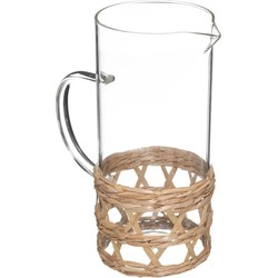 Karaf/schenkkan 1,2 liter van glas met riet recht model - Schenkkannen