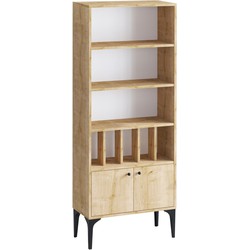 Boekenkast met 8 planken, 2 deuren, eiken saffierdecor, H175 cm - Pollux