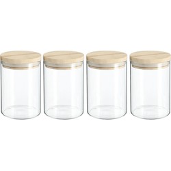 4x stuks voorraadbussen/voorraadpotten 0,6L glas met houten deksel - Voorraadpot