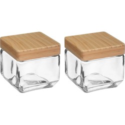 2x stuks voorraadbussen/voorraadpotten 0,85L glas met houten deksel - Voorraadpot