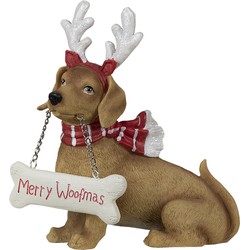 Clayre & Eef Kerstfiguur Hond 19x9x21 cm Bruin Polyresin Merry Woofmas Kerstgroep