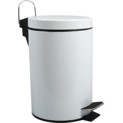 MSV Prullenbak/pedaalemmer - metaal - wit - 3 liter - 17 x 25 cm - Badkamer/toilet - Pedaalemmers