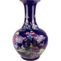 Fine Asianliving Chinese Vaas Porselein Navy Bloesems D37xH58cm