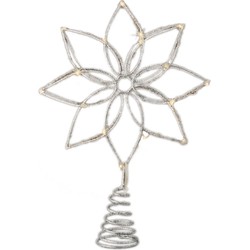 Kerstboom ster/bloem piek/topper met LED verlichting warm wit 27 cm met 20 lampjes - kerstboompieken