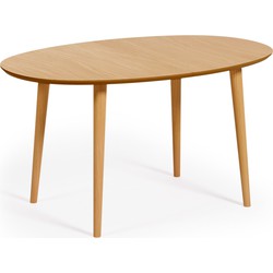 Kave Home - Oqui ovale uitschuifbare tafel in eiken fineer met massief houten poten Ø140 (220) x 90 cm