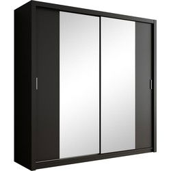 Meubella - Kledingkast Blake - Mat Zwart - 220 cm - Met spiegel