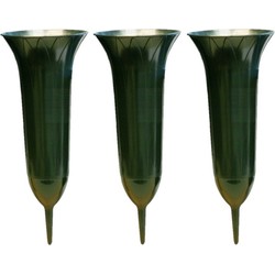 Grafvaas groen - 3x - 31 cm - kunststof - met prikker - begraafplaats - Vazen