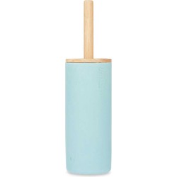 Berilo Toiletborstel in houder Malaga - polyresin/bamboe - lichtblauw - Toiletborstels