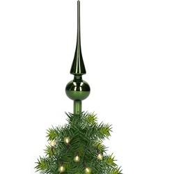 Glazen kerstboom piek/topper dennengroen glans 26 cm - kerstboompieken
