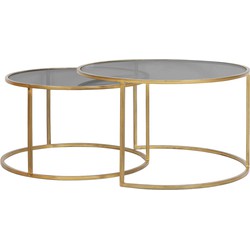 Light&living Salontafel S/2 Ø65x39+Ø75x44 cm DUARTE glas smoke-goud