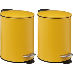 5Five Pedaalemmer - 2x - mosterd geel - metaal - 3L - 23 cm - Pedaalemmers