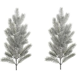 2x stuks kersttakken/dennentakken 66 cm groen met sneeuw kerstversiering - Decoratieve tak kerst