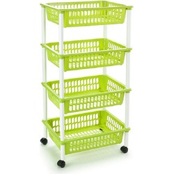 Opberger/organiser trolley/roltafel met 4 manden 85 cm groen - Opberg trolley