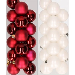 32x stuks kunststof kerstballen mix van donkerrood en wit 4 cm - Kerstbal