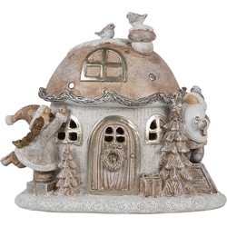 Clayre & Eef Decoratie Huis met LED 15 cm Beige Kunststof Kerstdecoratie