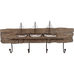 Clayre & Eef Wandkapstok 4 Haken  63x8x27 cm Bruin Hout IJzer Bootjes