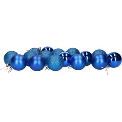 Gerimport Kerstballen - 16x - blauw - kunststof - D5 cm - Kerstbal