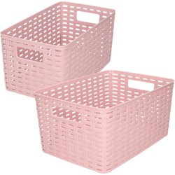 Set van 8x stuks opbergboxen/opbergmandjes rotan oud roze kunststof - Opbergbox