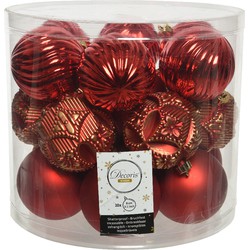 Decoris Gedecoreerde kerstballen - 20x st - rood - 8 cm - kunststof - Kerstbal